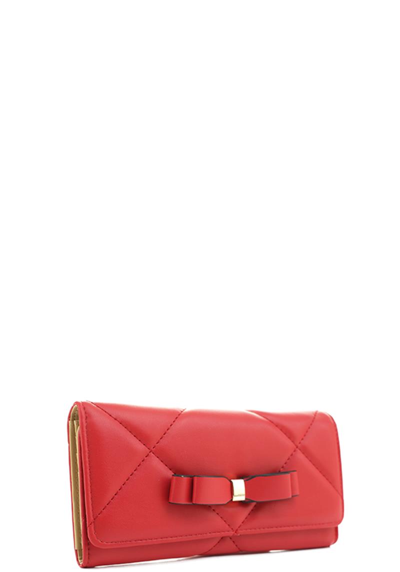 CUTE BOW LARGE QUILT PATTERN CLUTCH WALLET
