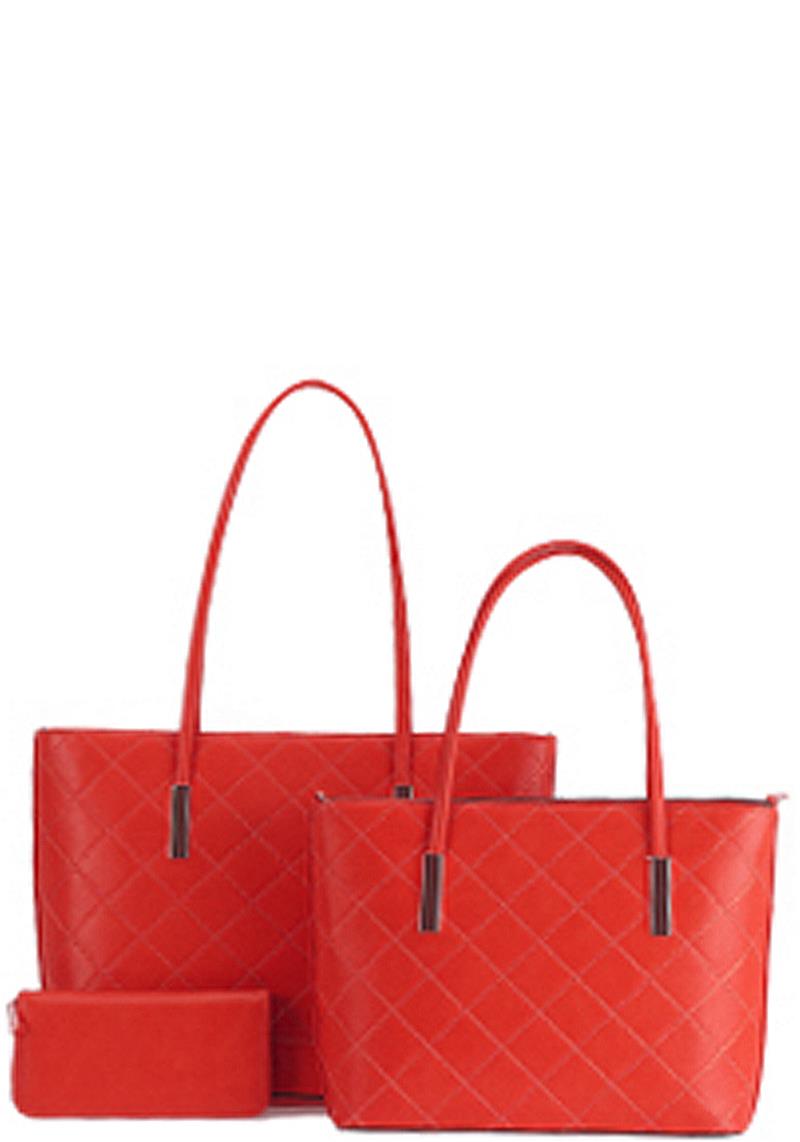 3IN1 MODERN QUILTED STITCHING SHOPPER BAG WITH MATCHING BAG AND WALLET SET