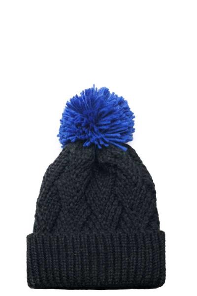 CHEVRON KNIT BEANIE WITH YARN POMPOM