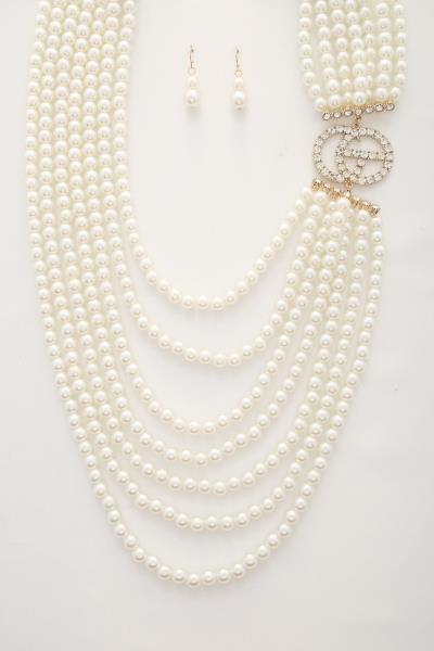 DOUBLE CIRCLE PEARL BEAD LAYERED NECKLACE