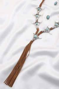 RODEO WESTERN CATTLE SKULL SUEDE TASSEL NECKLACE