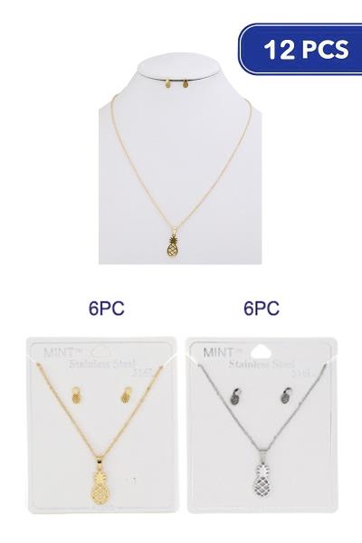 STAINLESS STEEL PINEAPPLE PENDANT NECKLACE (12 UNITS)