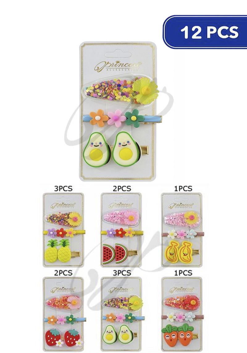 FASHION FLOWER FRUIT STYLE HAIR PIN 3 PC SET (12 UNITS)