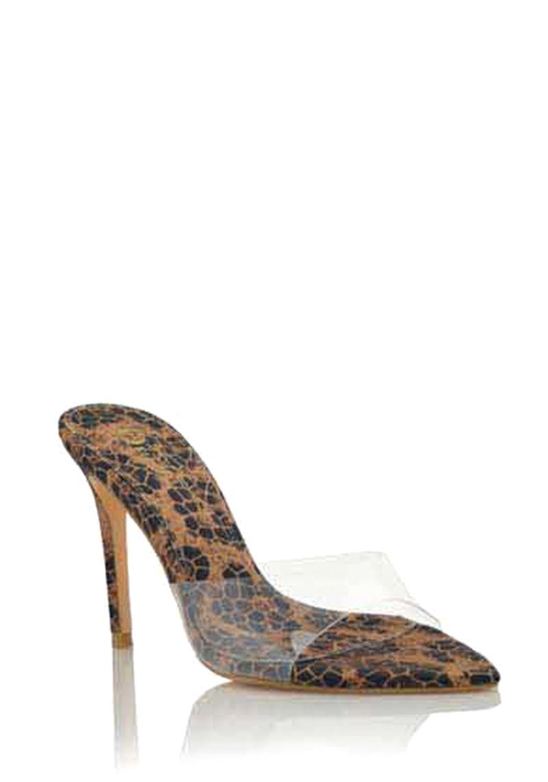 CHIC CLEAR STRAP PRINT POINTY HEEL