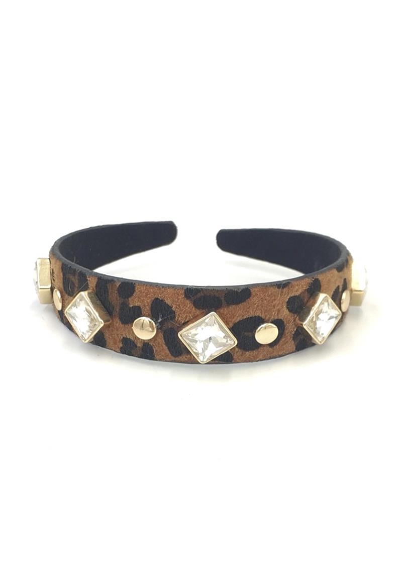 FASHION LEOPARD HAIRCALF STONE STUDDED HEADBAND