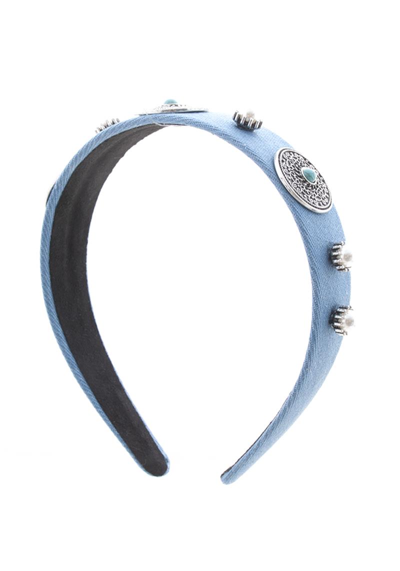 DENIM WESTERN STYLE STUDDED HEADBAND