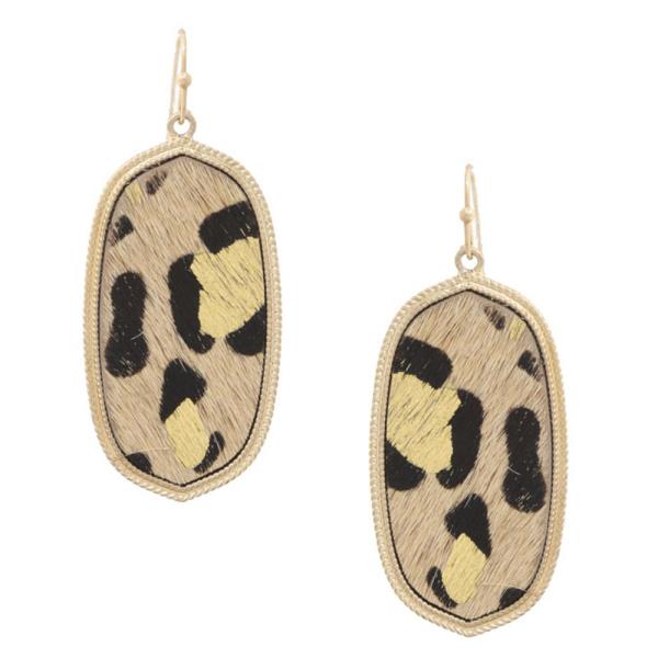 HAIRCALF LEOPARD OVAL DANGLE EARRING