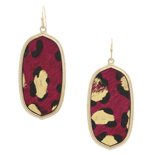 HAIRCALF LEOPARD OVAL DANGLE EARRING