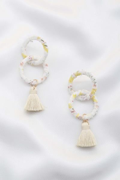 FLORAL PATTERN DOUBLE CIRCLE TASSEL DANGLE EARRING