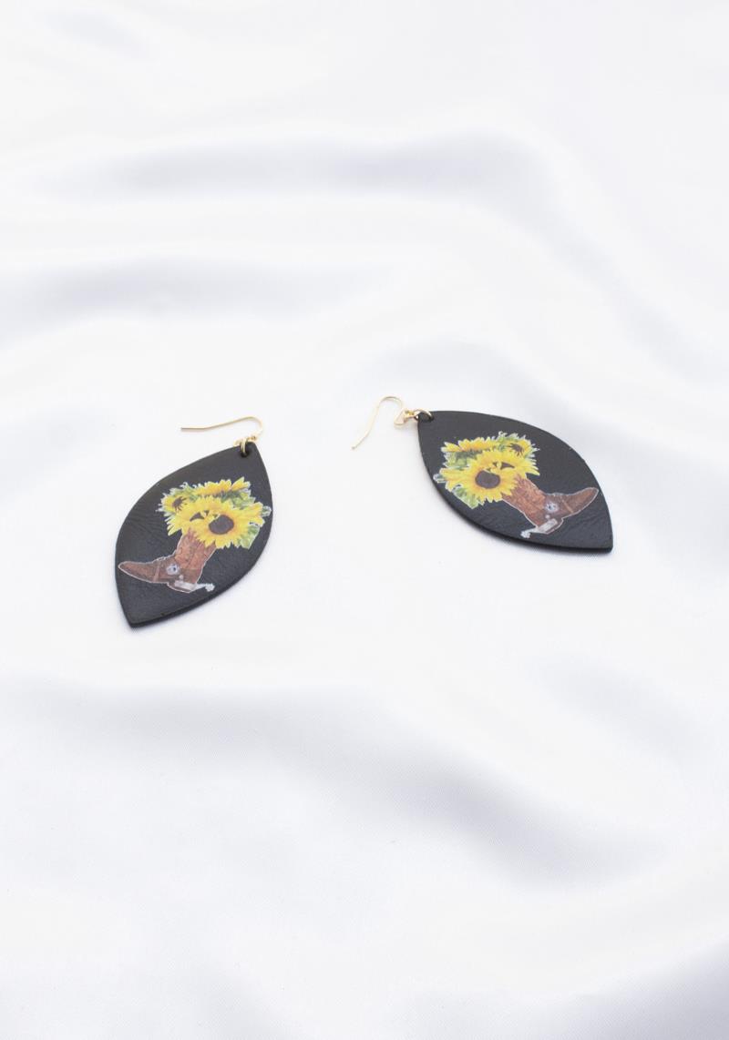 SUNFLOWER COWBOY BOOT PRINT DANGLE EARRING
