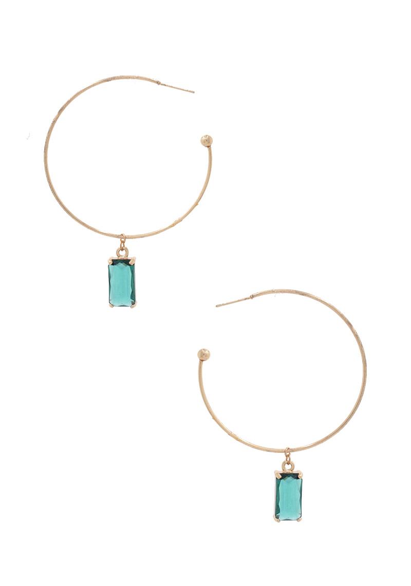 SQUARE GEM OPEN HOOP EARRING