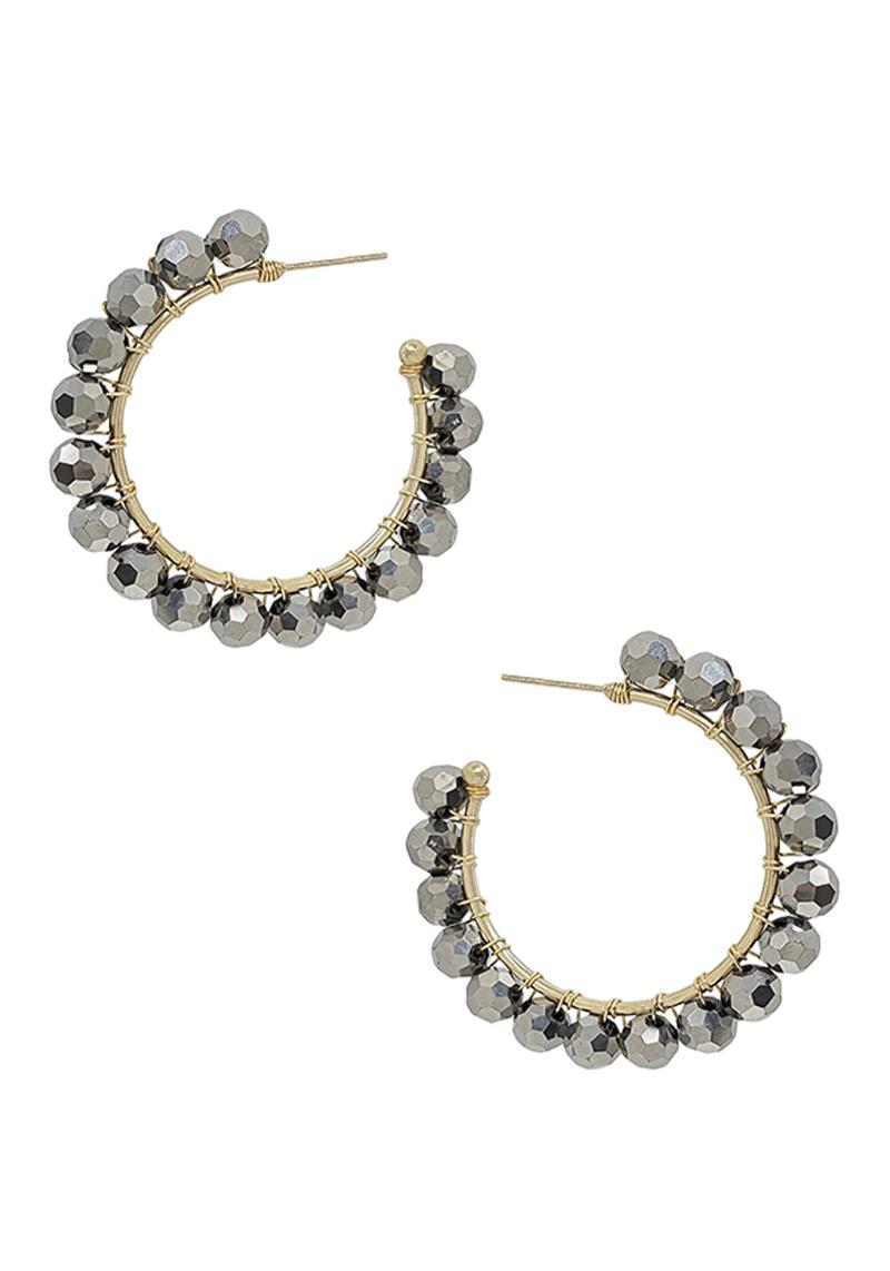 CRYSTAL BEAD METAL WRAP HOOP EARRING