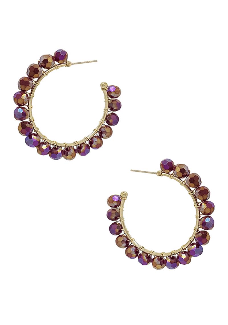 CRYSTAL BEAD METAL WRAP HOOP EARRING