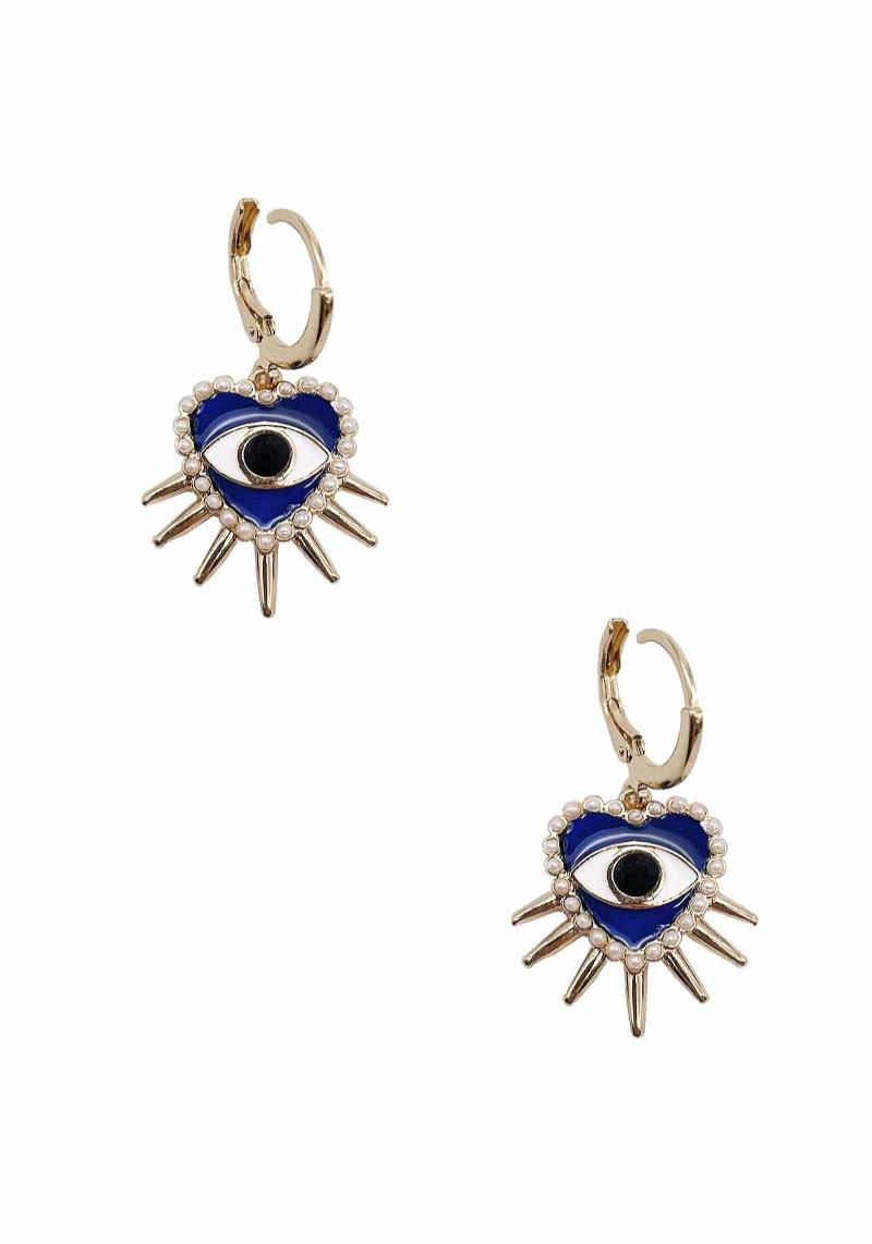 METAL HEART EVIL EYE HUGGIE EARRING