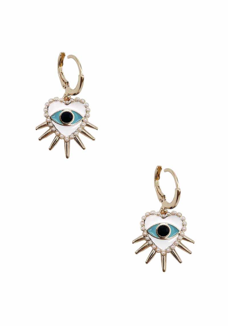 METAL HEART EVIL EYE HUGGIE EARRING