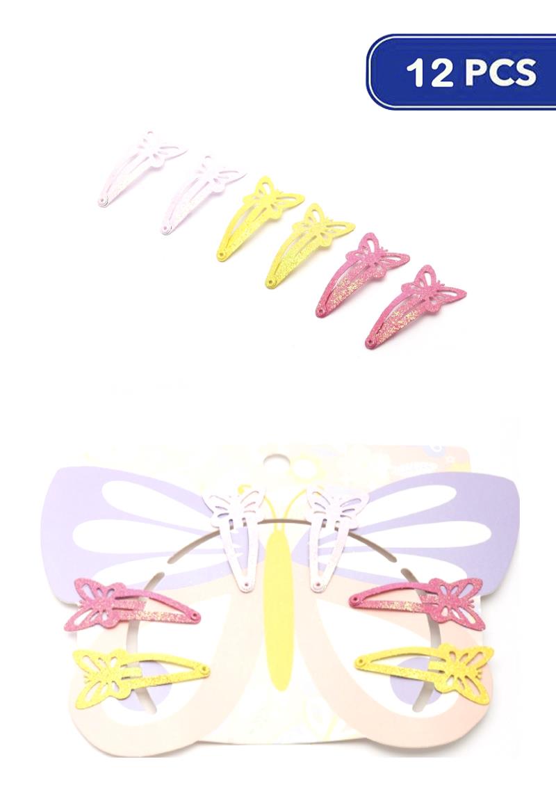 FASHION BUTTERFLY SNAPS HAIR PIN 6 PC SET (12 UNITS)