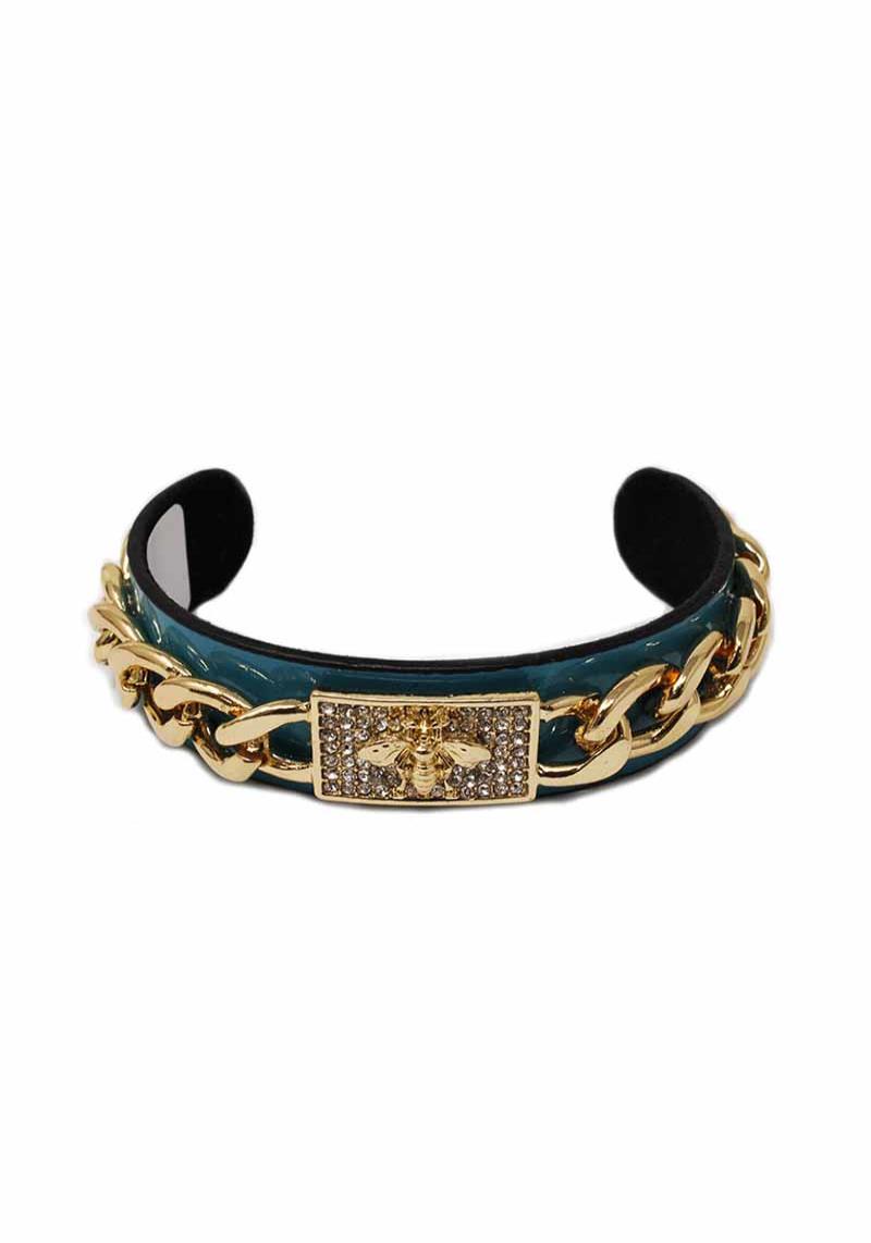BEE RHINESTONE CUBAN LINK CUFF BRACELET