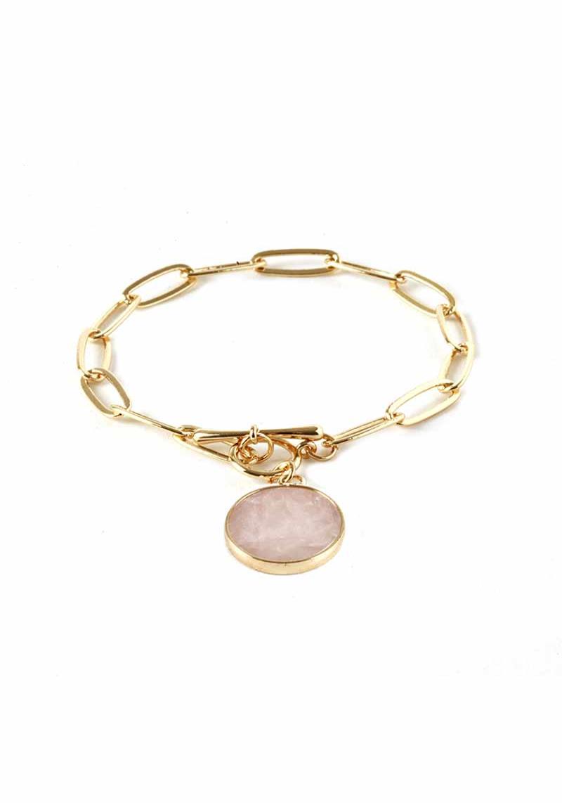 METAL CHAIN NATURAL STONE TOGGLE CLASP BRACELET