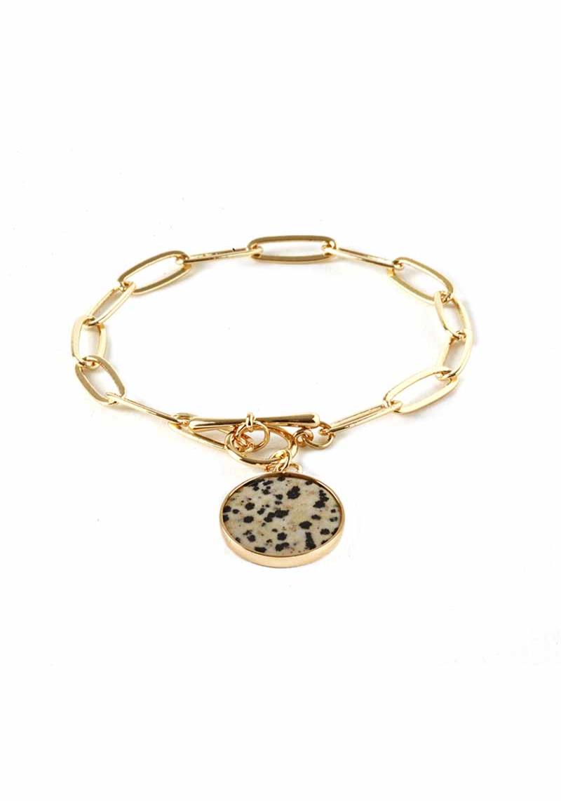 METAL CHAIN NATURAL STONE TOGGLE CLASP BRACELET