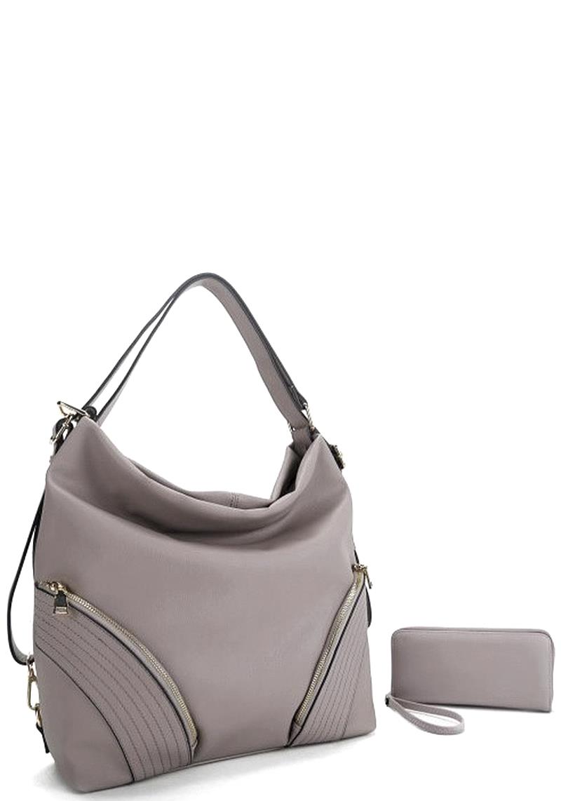2IN1 FASHION ZIPPER STYLISH HOBO BAG WITH MATCHING WALLET SET