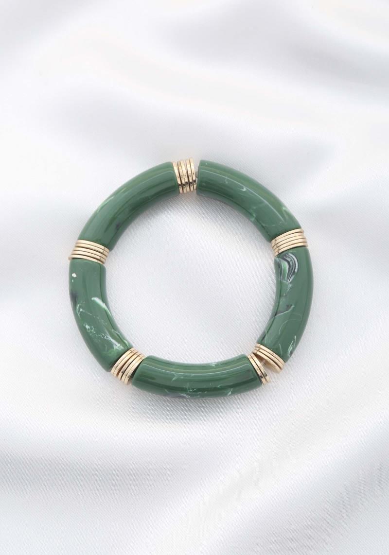 ACRYLIC TUBE MARBLE METAL DISC BRACELET