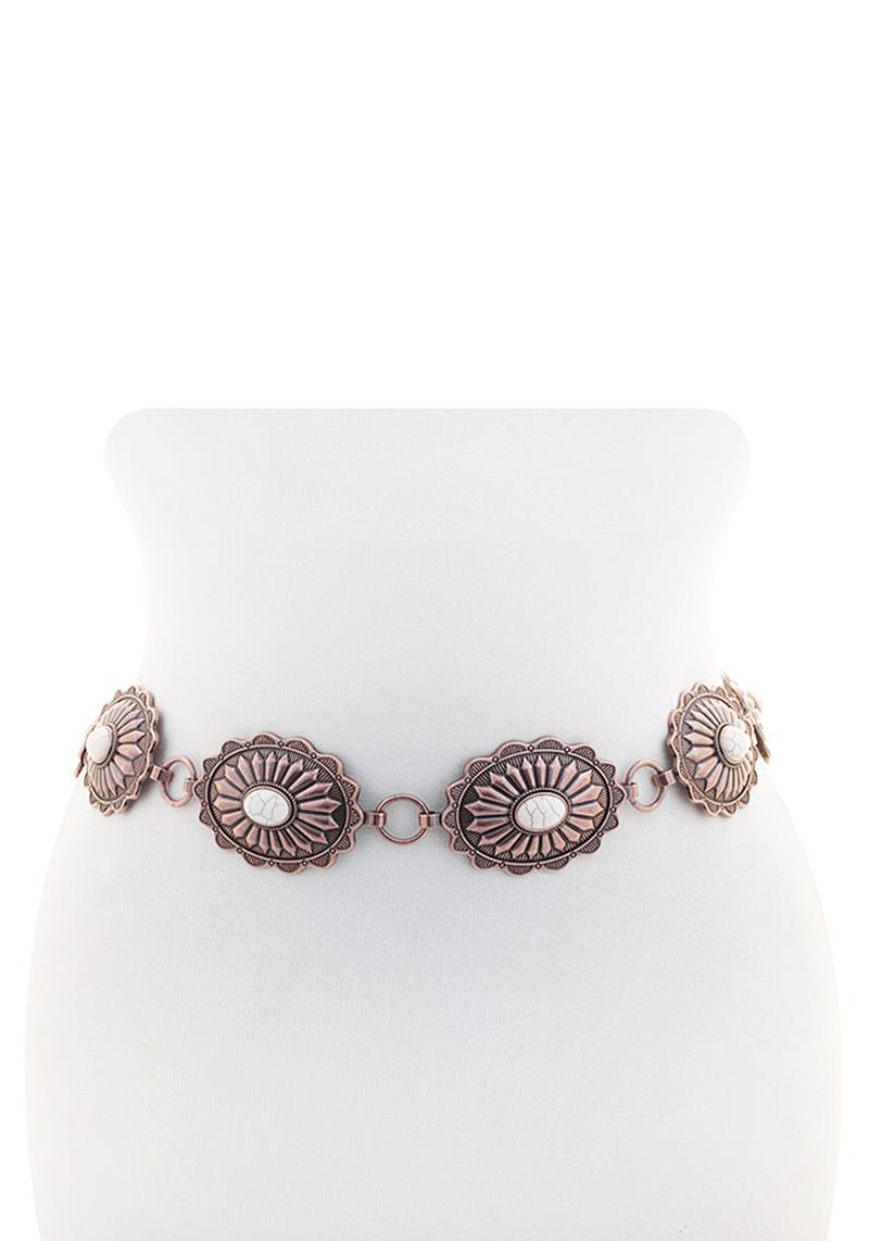 OVAL STONE PATTERN LINK METAL BELT