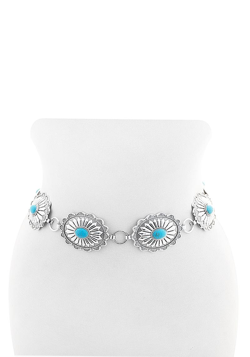 OVAL STONE PATTERN LINK METAL BELT