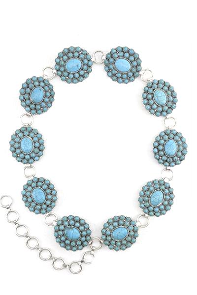 RODEO WESTERN STYLE TQ STONE METAL CHAIN BELT - SM SIZE