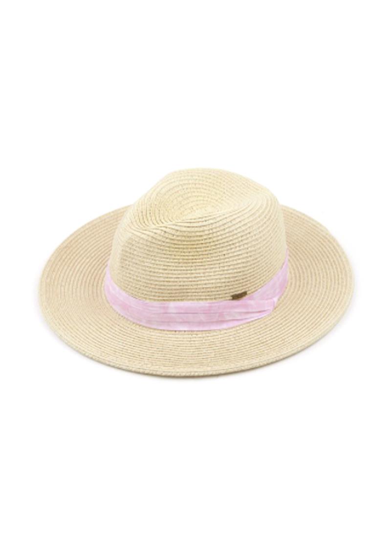 CC NATURAL PANAMA STRAW WITH TIE DYE BAND TRIM HAT