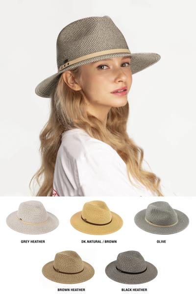 HEATHER PAPER STRAW PANAMA WITH SUEDE BAND TRIM PANAMA HAT