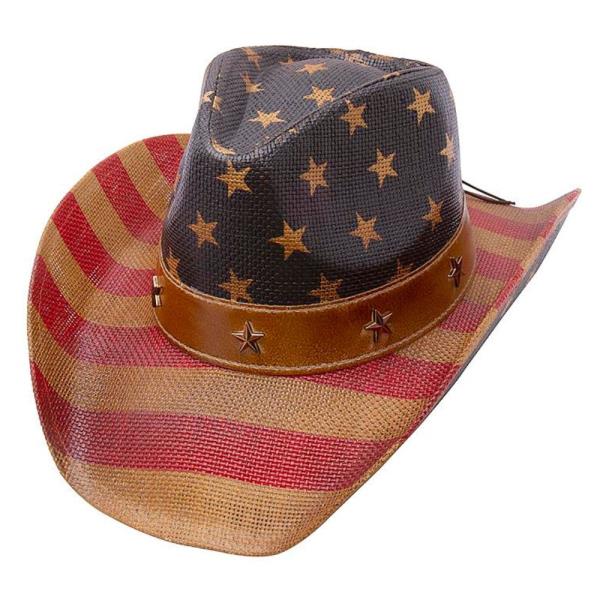 STARS AND STRIPE STAR STUDDED TRIM BAND COWBOY HAT