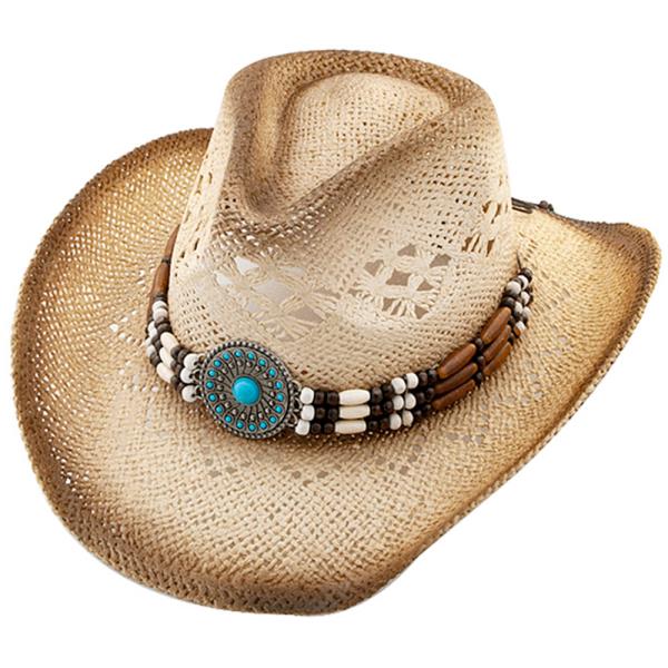 STYLISH TURQUOISE ROUND BEAD COWBOY HAT