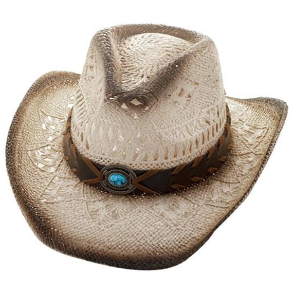 WESTERN CLASSIC COWBOY STRAW HAT STUDDED LEATHER BULL BAND