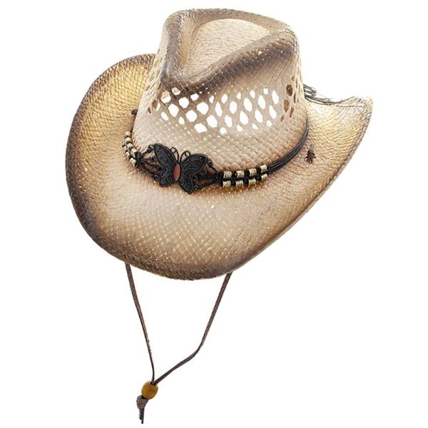 BUTTERFLY BEAD VENTED STRAW COWBOY HAT