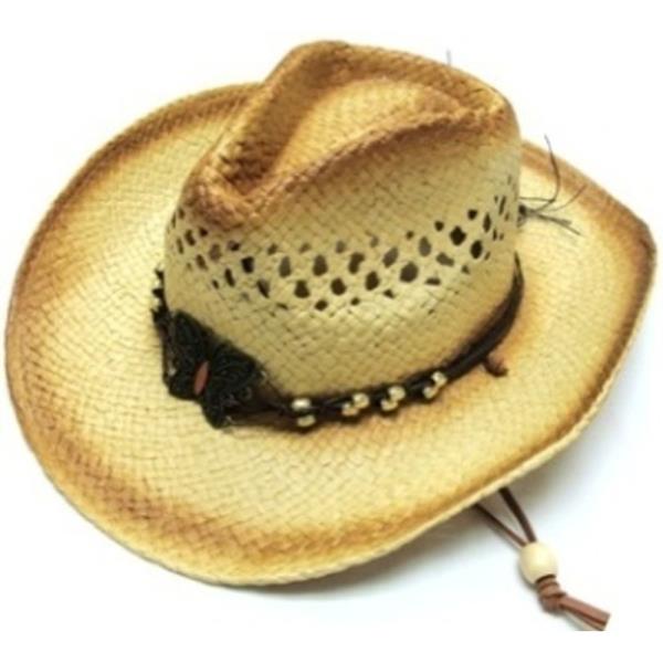 BUTTERFLY BEAD VENTED STRAW COWBOY HAT