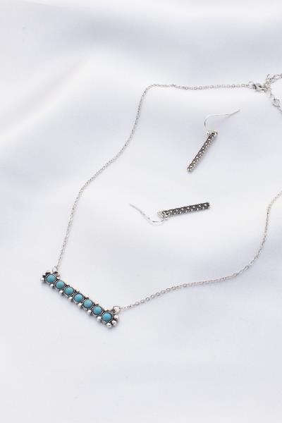 LONG BAR BEADED METAL NECKLACE