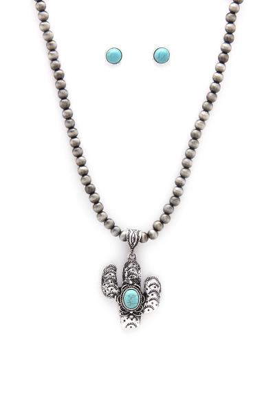CACTUS TURQUOISE PENDANT BEADED NECKLACE