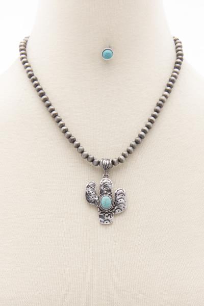 CACTUS TURQUOISE PENDANT BEADED NECKLACE