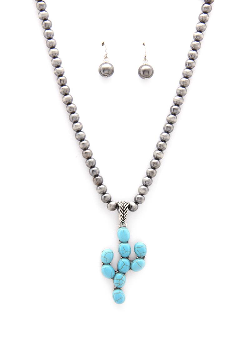 CACTUS PENDANT BEADED NECKLACE