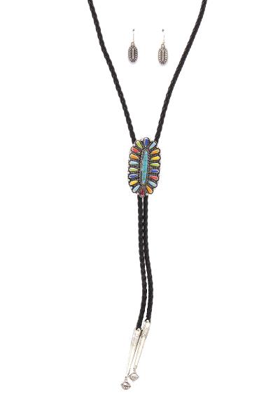 CONCHO BRAIDED PU LEATHER NECKLACE