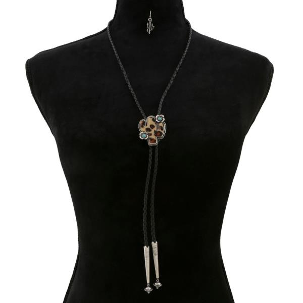 CACTUS SERAPE PATTERN BRAIDED PU LEATHER NECKLACE