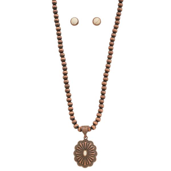 FASHION WESTERN STYLE STONE BEAD NECKLACE EARRING SET