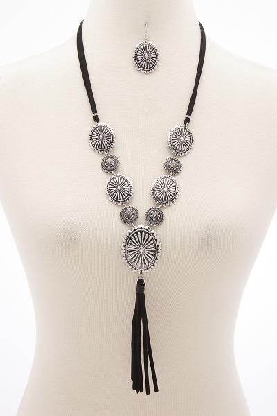 FASHION OVAL CIRCL METAL STRING TASSEL NECKLACE