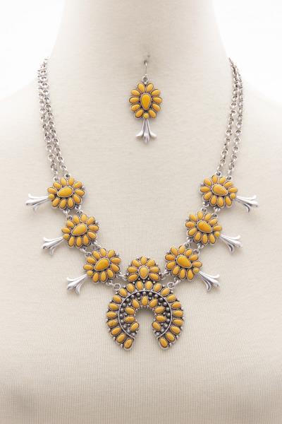 WESTERN FLORAL TURQUOISE STONE NECKLACE AND EARRING SET