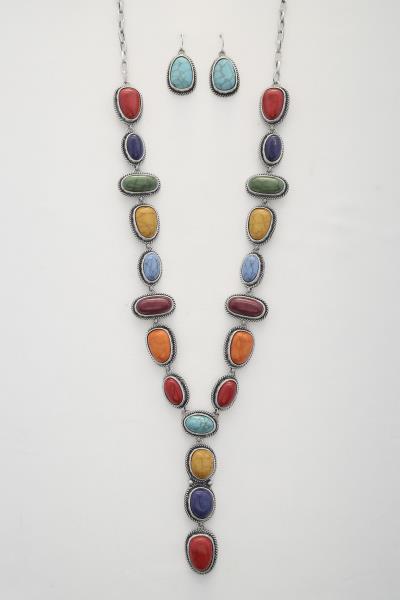 WESTERN STYLE TQ STONE LONG NECKLACE