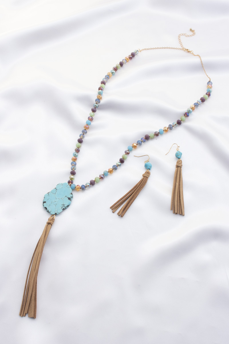 STONE TASSEL Y SHAPE NECKLACE