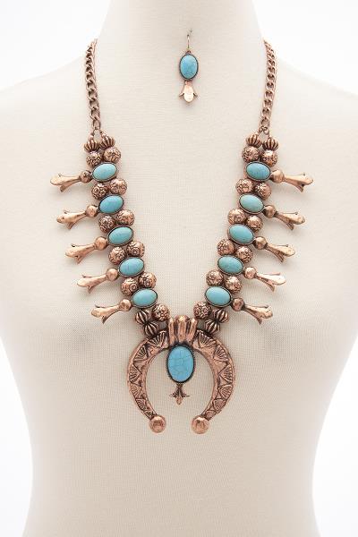 MODERN SCORPIO TURQUOISE STONE NECKLACE AND EARRING SET