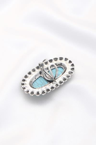 LONG OVAL FAUX TURQUOISE STONE METAL RING