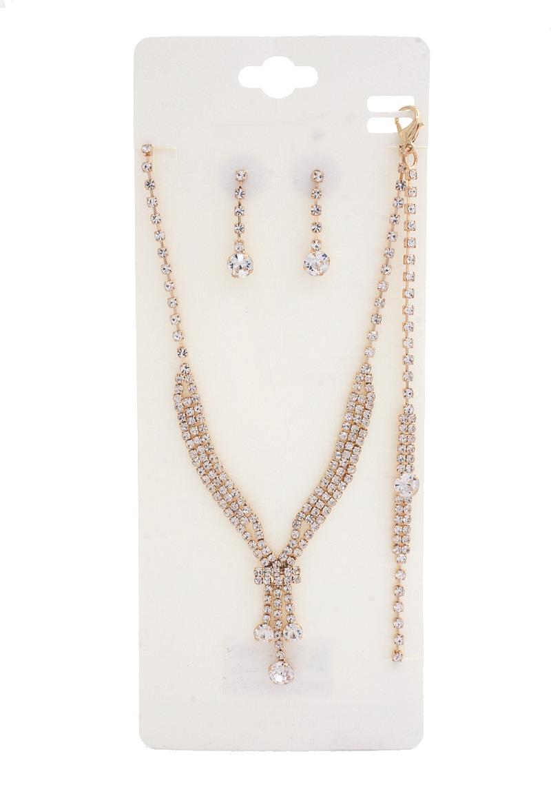 ROUND RHINESTONE BRACELET NECKLACE SET