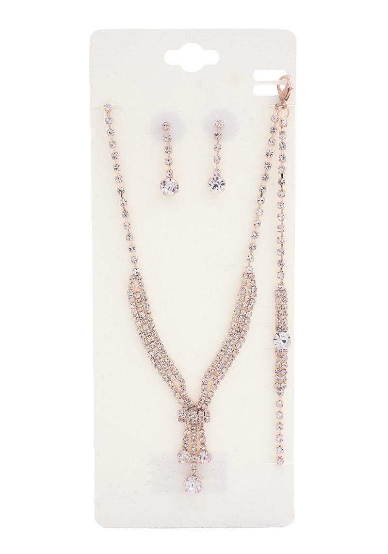 ROUND RHINESTONE BRACELET NECKLACE SET